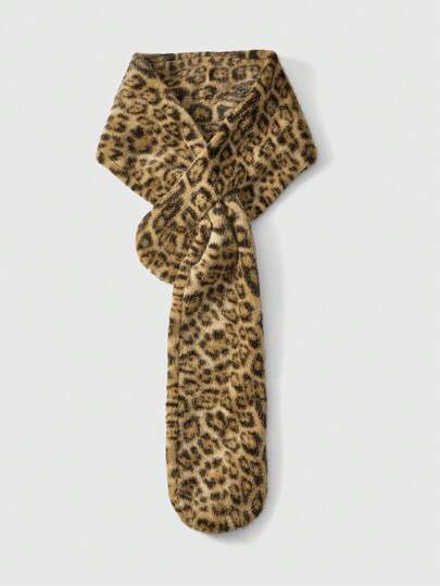 Goth 1pc Millennium Bombshell Vintage Fuzzy Camel Leopard Print Warm Neck Gaiter, Fashionable Minimalist Wild Style Scarf For Women, Suitable For School, Shopping, Travel, Christmas, Halloween, Autumn/Winter