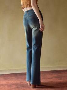 MOTF STUDIO STUDDED DETAIL WASHED FLARE LEG JEANS , FALL WINTER - Blue - View 4