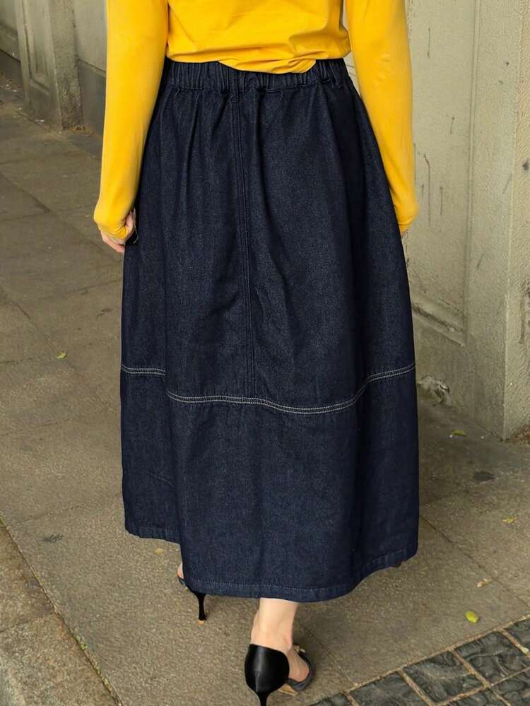 Western Cowgirl Style Solid Color Loose Split Skirt, Casual Street Wear For Women, Autumn/Winter