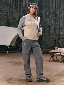In My Nature Women's Letter Pattern Contrast Color Raglan Sleeve Drawstring Hooded Sweater - Blue - View 4