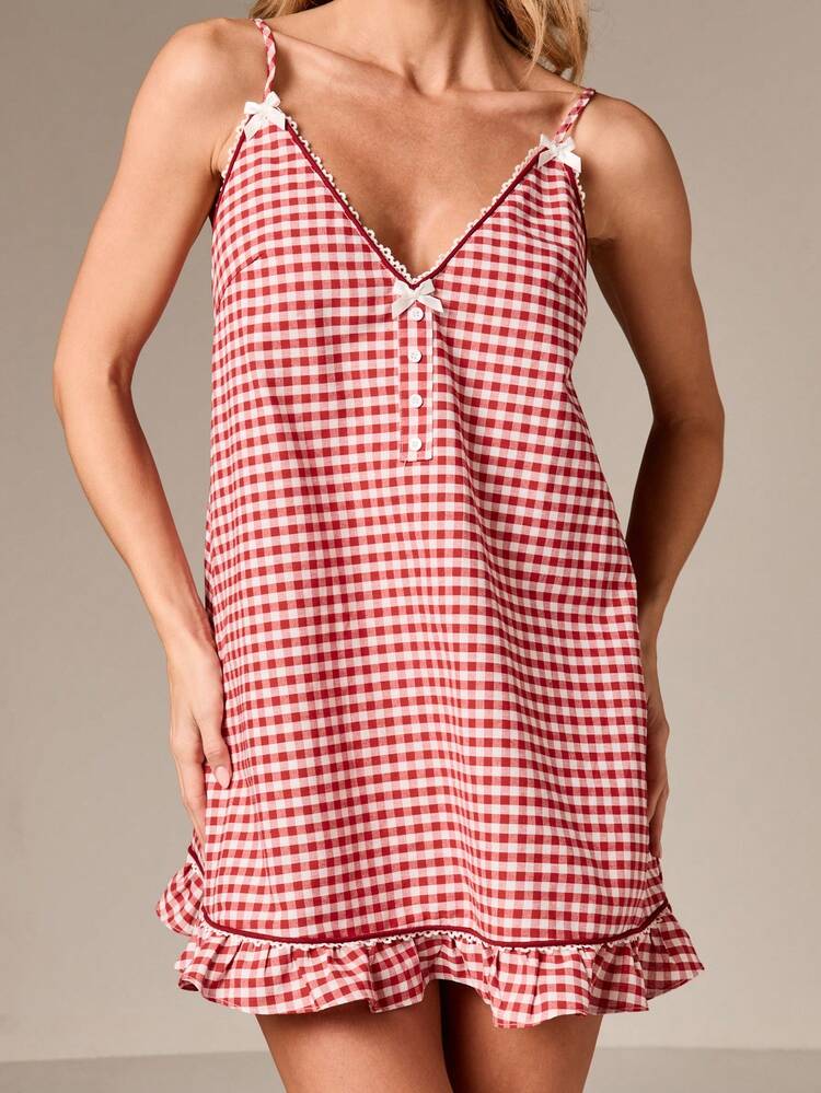 Gingham Cami Dress With Ruffle Hem