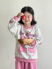 SHEIN 2pcs/Set Girls Casual Fleece California 23 Graphic Long Sleeve Sweatshirt And Pants Set, Autumn/Winter - Pink - View 8