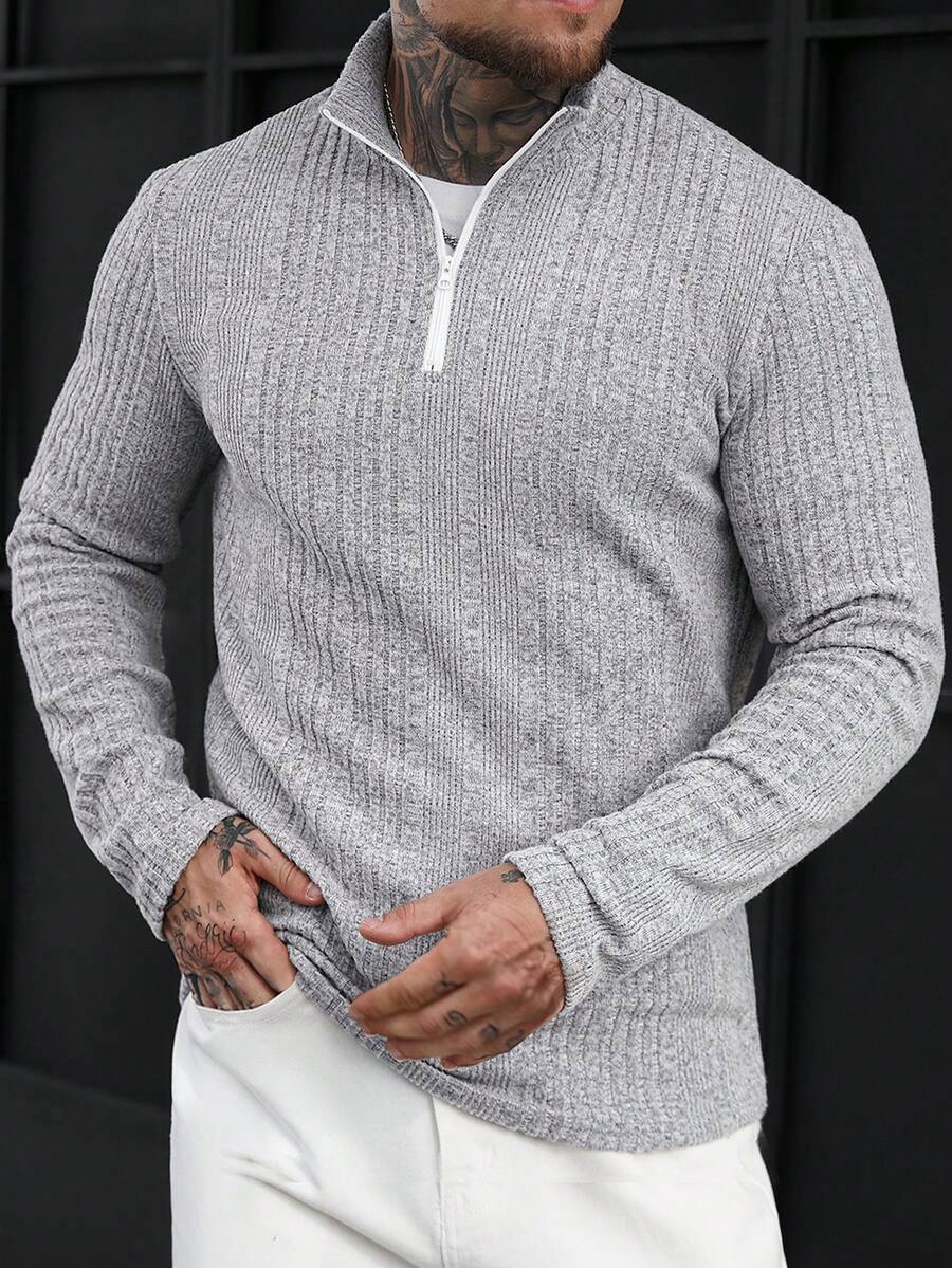Manfinity CasualCool Camiseta de manga larga con media cremallera casual para hombres, versátil parte superior de punto con botones para hombres en otoño e invierno, camisas de punto para hombres Henley gris para uso diario, ocio, viajes de fin de semana, actividades al aire libre, expediciones de viaje, entornos de trabajo relajados o ocasiones semi-formales, regalo para novio/esposo, regalo de aniversario/cumpleaños, fiesta de Navidad, Año Nuevo, boda - Gris Claro - Ver 1