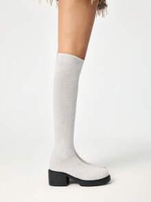 ROMWE Women's Thigh High Boots For Christmas - Beige - View 4