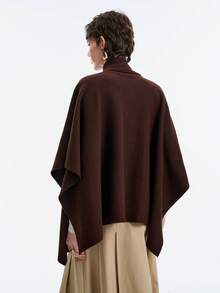 SHEIN Stylify Áo len cardigan dệt kim dáng rộng cổ cao cài nút hai lớp thời trang Hàn Quốc cao cấp thanh lịch mùa thu/đông - Cà phê nâu - Xem 3