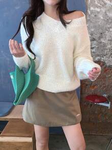 DAZY Damen Pailletten verzierter Lässig Koreanischer Stil Langarm Pullover, Herbst/Winter - Beige - Übersicht 6