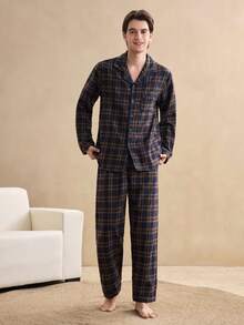EverLounge 男士复古奢华精致格子家居服套装，冬季服装 - 彩色 - 查看 3
