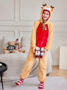 Bộ đồ liền thân có mũ trùm đầu hình hươu nhồi bông cho bé gái - Nhiều màu - Xem 5