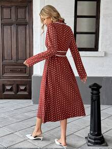 SHEIN PariChic Váy dài tay chấm bi cho nữ, mùa thu - Màu Đỏ Sâu - Xem 2