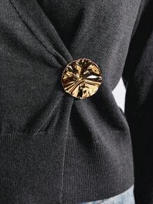 Maija 女士优雅深V领金属装饰纽扣宽松舒适插肩袖基本款简约时尚都市通勤衬衫，适合商务、休闲、办公、教师制服、夏季穿着 - 灰色 - 查看 5