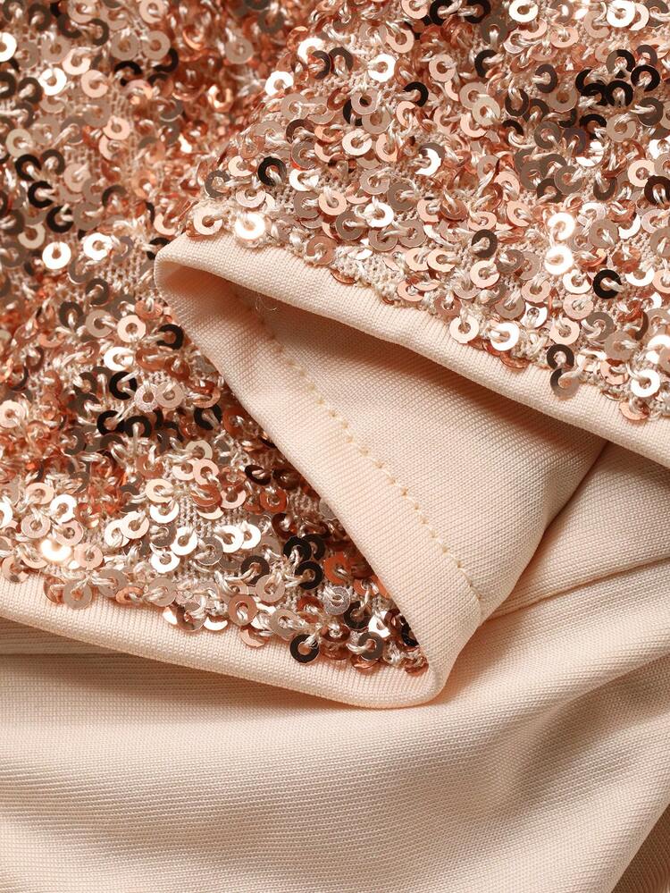 Elegant Sequin Tie V-Neck Women's Short Dress, Autumn New Year Christmas Carnival Sparkly Dress