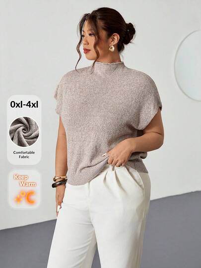 Firerie Sweter bez rękawów w dużym rozmiarze, swobodny, ze stójką, jesień/zima