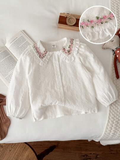 Blossori Fransk elegant blus med stora slag och knappar framtill för unga flickor