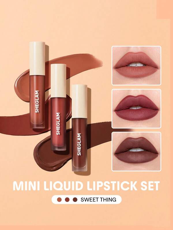 SHEGLAM Juego De 3 MiniláPiz Labial LíQuido Matte Allure-Sweet Thing, LáPiz Labial De Larga DuracióN, Nutritivo, Con Aceite De Girasol, Reduce Las LíNeas Finas De Los Labios, Juego De Viaje Para Fiestas NavideñAs Y Marca Belleza Maquillaje CosméTico Para Mujeres NiñAs Perfecto Para OtoñO Invierno Ideal Para Y2K Elegante Moda Adecuado Para CumpleañOs Navidad Presente Fiesta Listo Mejor Color