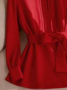 Franclia Women's Elegant Minimalist Bubble Blouse For Commuting - Red - View 4