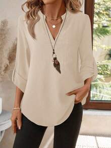 Casual Women's Spring/Autumn Notch Collar 3/4 Sleeve Printed Blouse, Work Shirt New Year Party,Casual - Apricot - View 5
