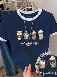 Resyla เสื้อยืดคอกลมแขนยาวพิมพ์ลายเรียบง่ายสำหรับผู้หญิง