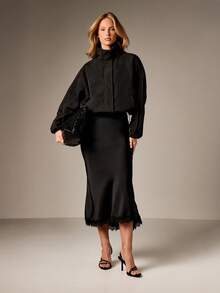 AiiRZ Đầm midi cổ yếm phối ren, thích hợp cho tiệc tối và các dịp đặc biệt. - màu đen - Xem 4