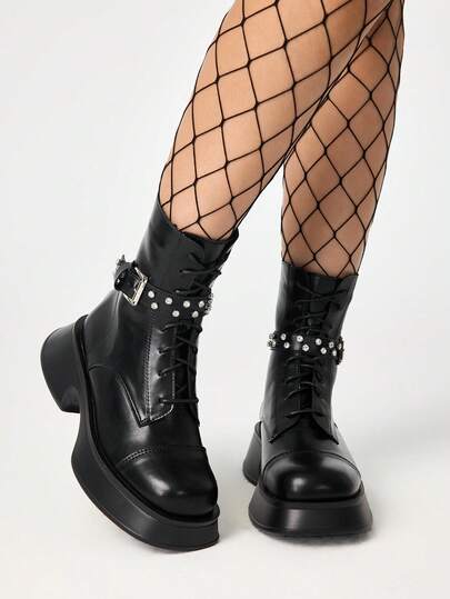 Grunge Punk 2025 Winter New Arrival British Style Platform Boots, Fashionable Slim Fit Boots For Women