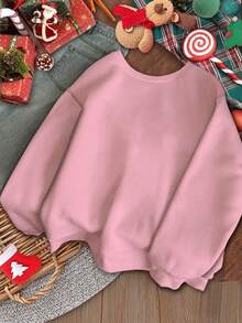 Tween Girl Christmas Sweatshirt,Pink Yellow,Autumn,Cute,Matching Family Sweet Bow & Christmas Tree Pattern,Cream Pink Ladylike Ballet Style Sweater - Multicolor - View 3
