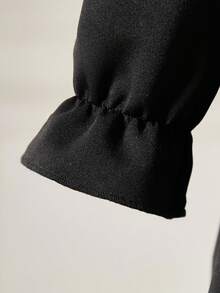Glamorique Kids Baby Girl Elegant Solid Color Contrast Bow Decor Long Sleeve Party Dress, Autumn/Winter - Black - View 6