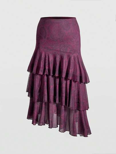 Hippie Plus Size Paisley Print Mermaid Skirt