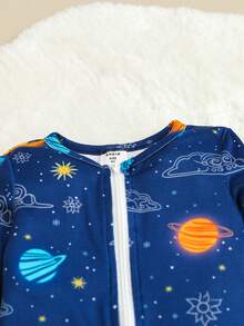 男童长袖连体衣，修身睡衣，可爱针织面料，舒适柔软，秋冬季款 - 彩色 - 查看 4