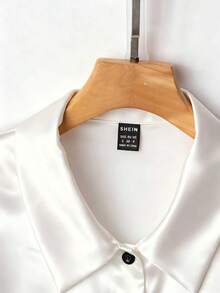 SHEIN PETITE Áo cánh tay ngắn nhún eo thanh lịch bằng vải satin trơn màu dành cho nữ - trắng - Xem 4