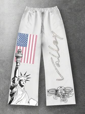 Street Life Herren Loose Fit Jogginghose mit digitalem Muster der Freiheitsstatue