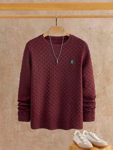 HIMLAND 男士休闲圆领长袖T恤，秋冬款 - 酒紅色 - 查看 8