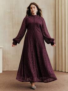 Anewsta Váy xòe ren Maxi dành cho nữ, phù hợp cho mùa xuân, mùa hè, mùa thu, lễ hội, ngày lễ, kỳ nghỉ, thanh lịch, thường ngày công sở, sang trọng - Màu tím - Xem 6