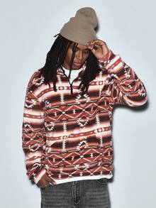 Modcrash Men's Retro Totem Print Fleece Pullover Sweatshirt , Fall Winter - Khaki - View 1