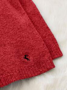 Muvela Women's Polo Collar Long Sleeve Wool Sweater And Shorts 2-Piece Set, Warm And Comfortable, Delicate Embroidery, Retro College Style, Lazy Daily Wear, Cozy Home, Back To School, Casual Outings, Afternoon Tea, Old Money Vibe, Autumn & Christmas - Red - View 10