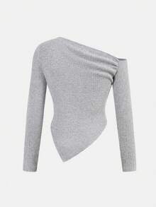 Firerie Kids Firerie Kids 两件套少女休闲针织不对称领T恤和阔腿裤套装，适合秋冬季日常休闲穿着 - 灰色 - 查看 6