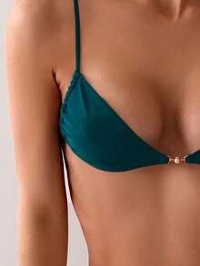 Swim Basics 女士夏季海灘純色三角杯性感比基尼套裝 - 水鴨藍 - 查看 4