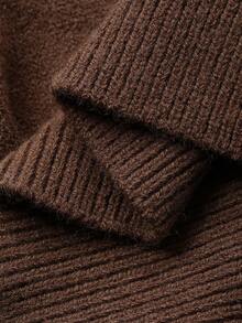 DAZY Áo len cardigan tay dài rộng rãi màu tương phản có cổ, khóa kéo đôi phía trước dành cho nữ, mùa xuân Y2K - màu nâu - Xem 7