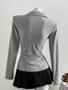 Comfortcana Women's Casual Striped Patchwork 2 In 1 T-Shirt, Autumn