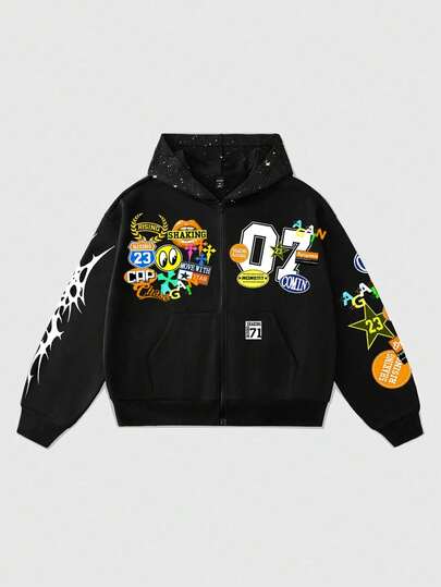 Street Life Felpa ampia e corta da ragazzo con decorazioni in paillettes lucide, abbigliamento casual di strada