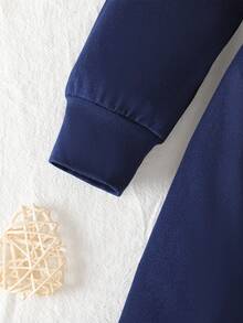 Elladie kids 1pc Girls' Casual Collared Embroidered Colorblock Knit Dress - Navy Blue - View 4