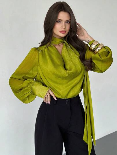 Firerie Blusa de manga larga de unicolor, elegante y versátil, de estilo casual y holgada, blusa elegante y de moda para citas, salidas y uso diario, ideal para el Año Nuevo, Acción de Gracias, otoño e invierno