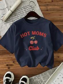 Camiseta femenina casual estilo universitario gráfico letras número oversize cuello redondo manga corta primavera verano uso diario - Azul - Ver 1