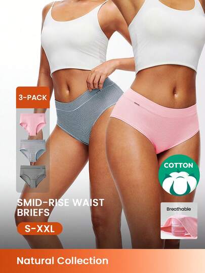 LUVLETTE paquete de 3 bragas de algodón suave de cintura media para mujer - Rayas