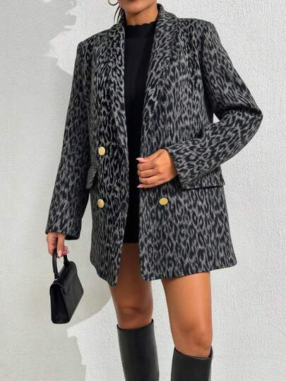 SHEIN Women's Leopard Printed Elegant Blazer Jacket