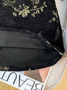 GlowEve Rok Jacquard A-Line Elegan untuk Wanita, Musim Gugur/Dingin - Hitam - View 8