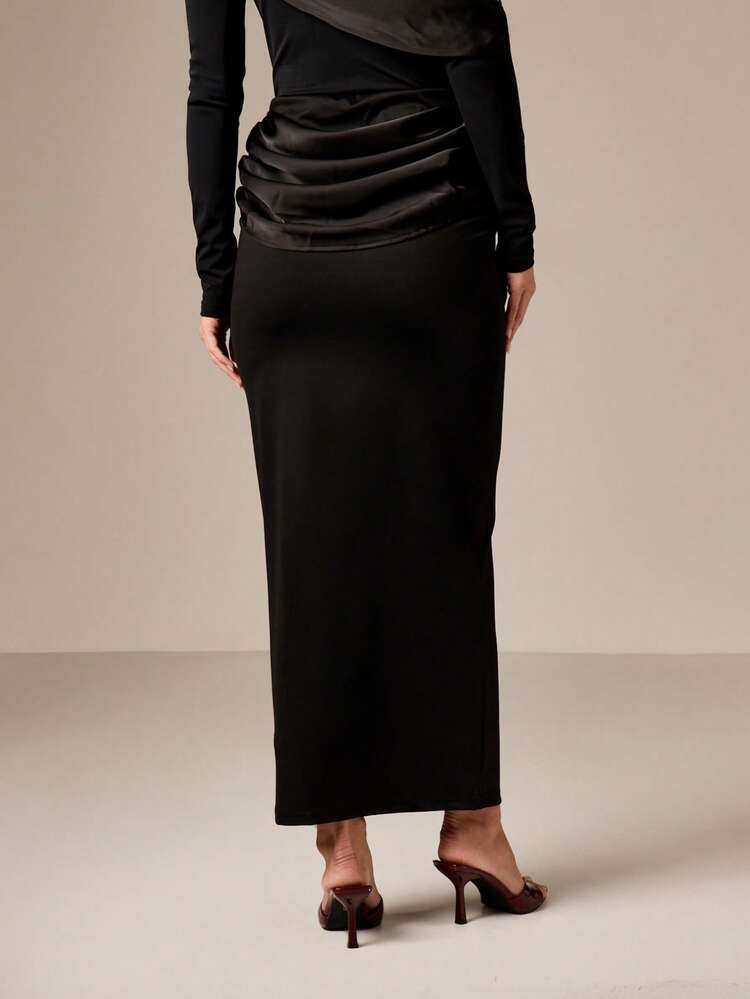 Bodycon Midi Skirt With Drape Panel