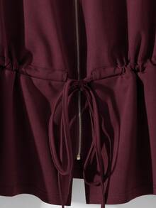 SHEIN PETITE CURVE Women's Plus Size Solid Color Vintage Burgundy Cinched Waist Zip-Up Jacket + Elastic Waist Wide Leg Pants Casual Elegant 2 Pieces Set, Autumn/Winter - Burgundy - View 7
