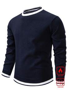 Manfinity Mode Men's Casual Knit Thermal Lined Pullover Sweater For Autumn/Winter, Long Sleeve Top