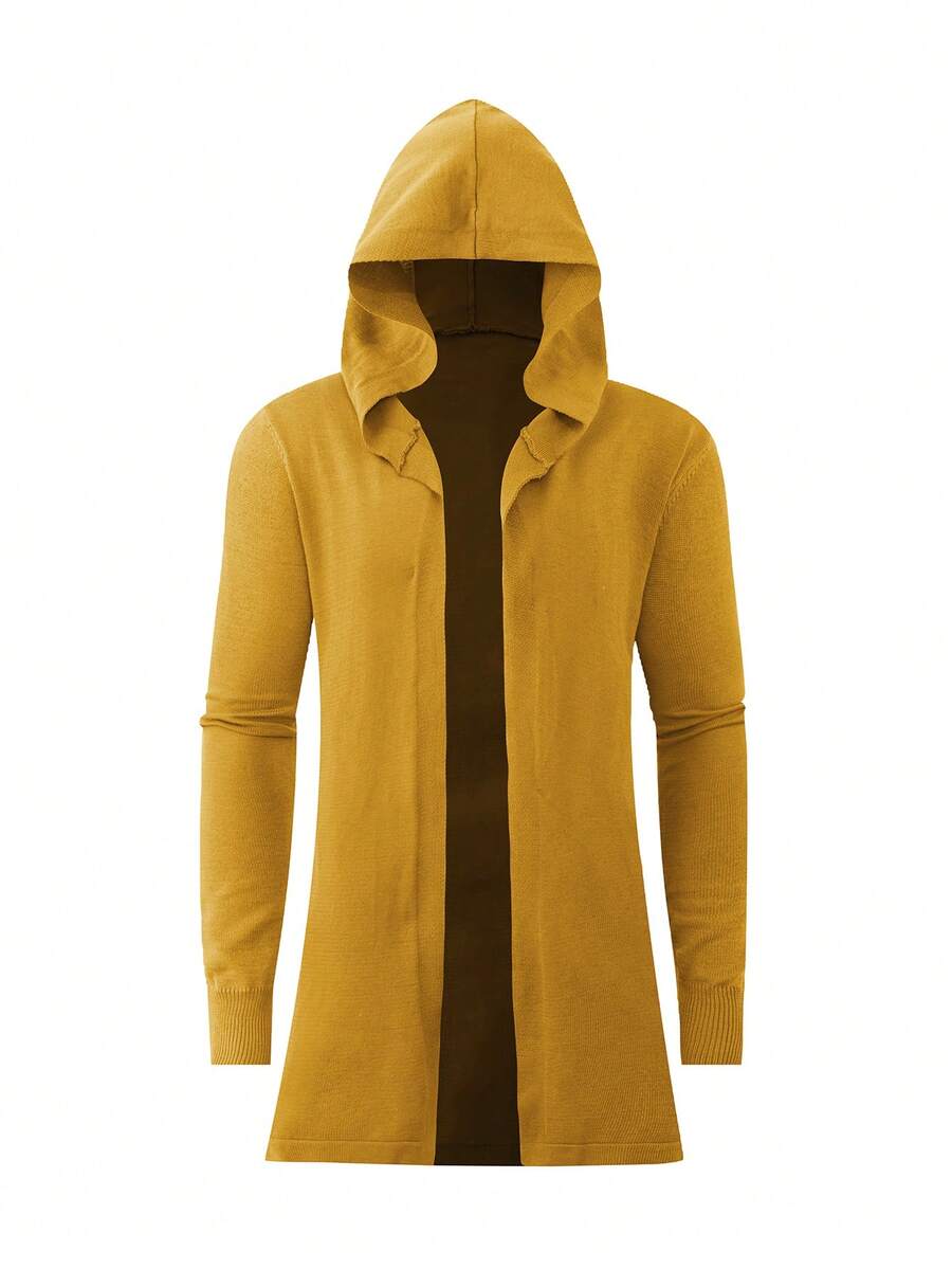 Manfinity Homme Cardigan à capuche décontracté à manches longues et ouvert sur le devant de couleur unie pour hommes, jaune, pour l'hiver - Jaune citron - Voir 1