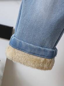 SHEIN Playful Pals 2件套女婴休闲弹力保暖牛仔裤，舒适百搭，秋冬季保暖 - 彩色 - 查看 5