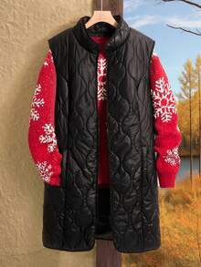 Rusticease Plus Size Solid Color Pocketed Zip-Up Sleeveless Padded Coat, Casual For Autumn/Winter Christmas Pajamas Christmas Clothes New Year Clothes Winter Clothes For Women Women's Winter Coat - Black - View 4